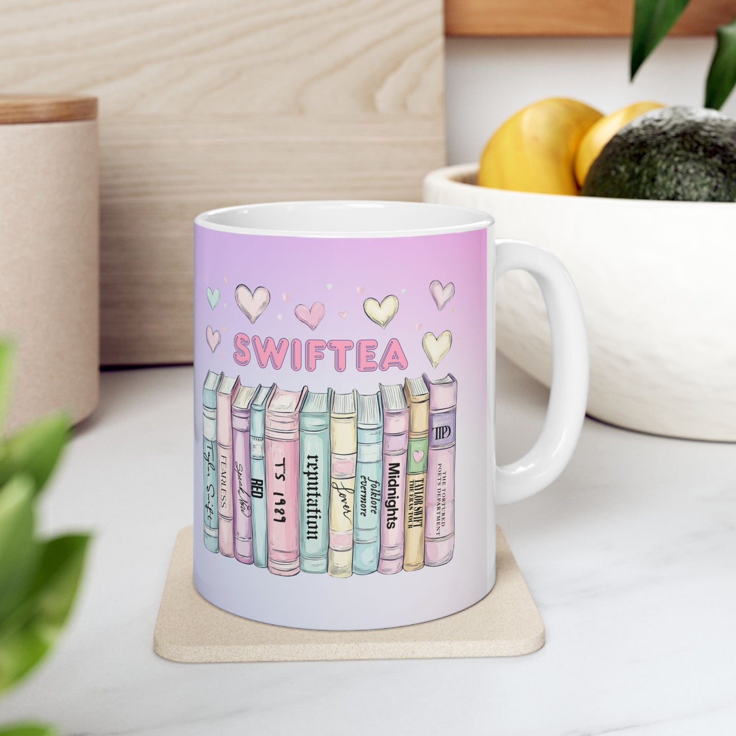 Swiftea bubblegum heart album books mug