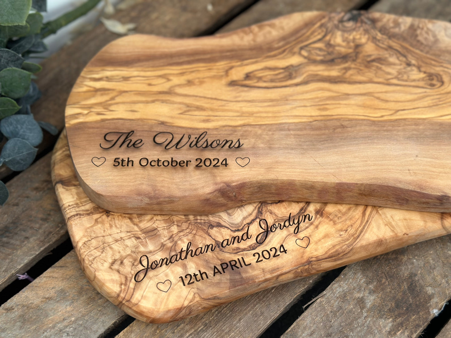 Personalised Rustic olive wood cutting board 35-39cm