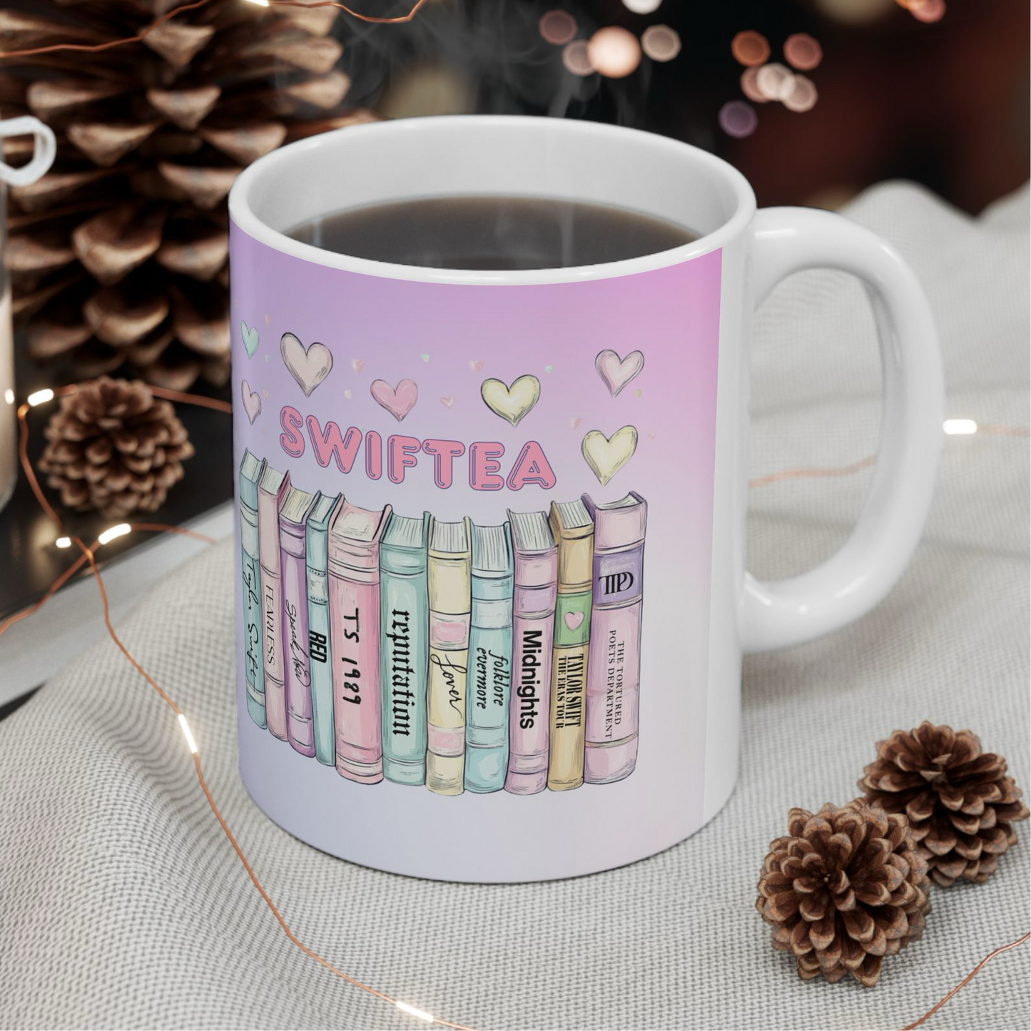 Swiftea bubblegum heart album books mug