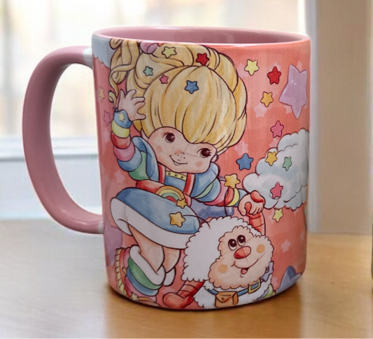 Retro pink Rainbow Brite mug