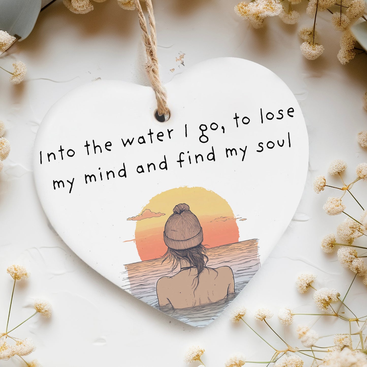 Wild swimming lose my mind Ceramic heart ornament