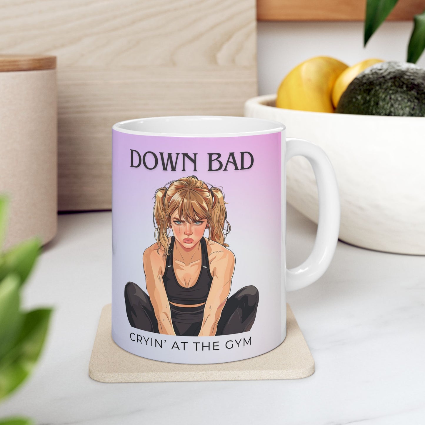 Down Bad pink gradient gym mug