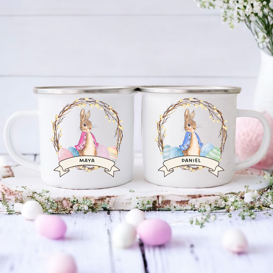 Easter bunny personalised enamel mug