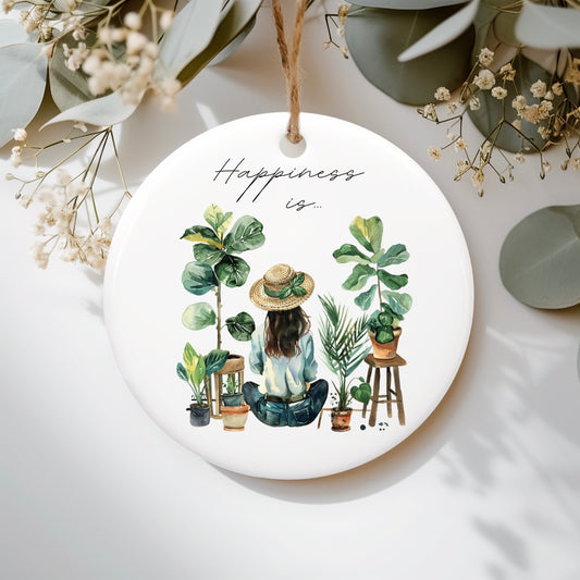 Happiness is Plants Ceramic round ornament