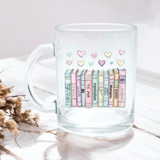 Bubblegum hearts valentines album books 11oz glass mug