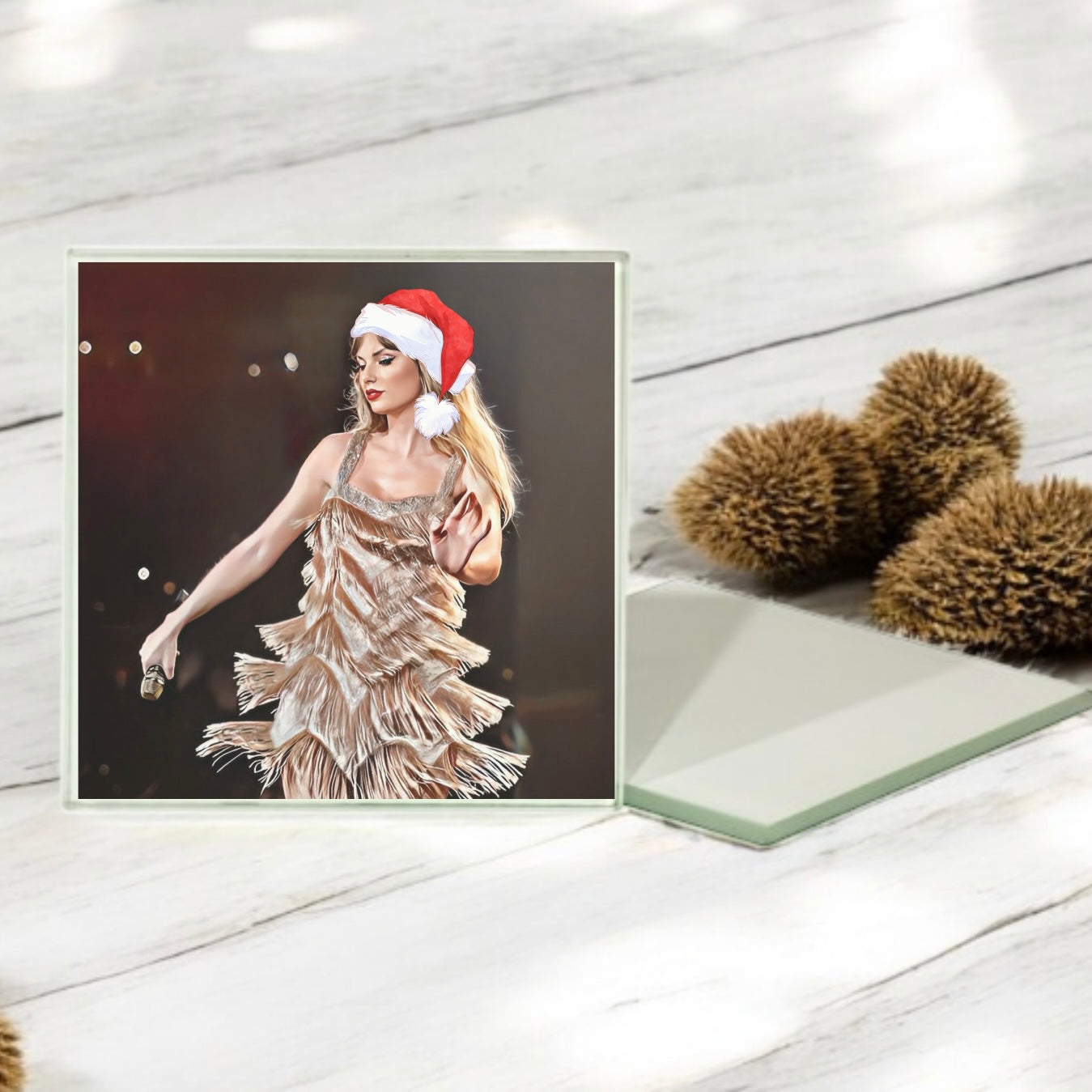 Iconic Gold Dress Festive Taylor square coaster