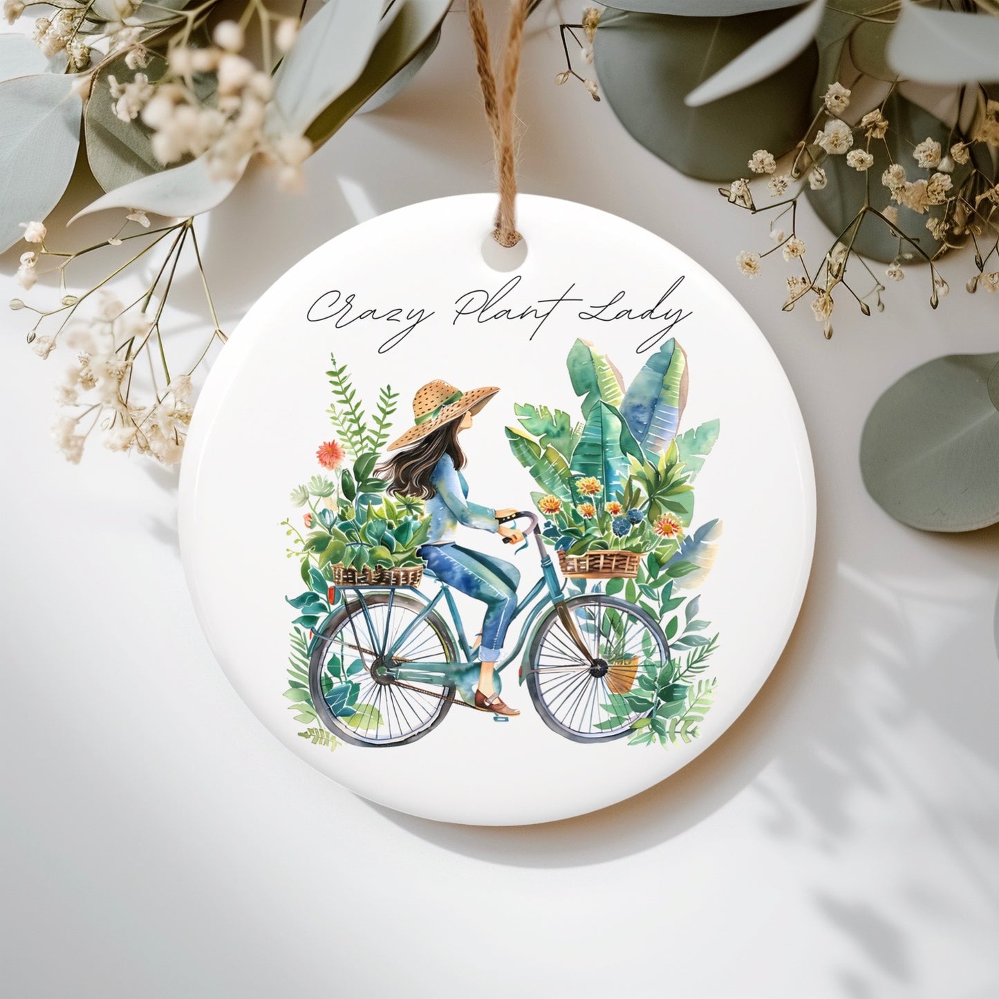 Crazy plant lady Ceramic round ornament