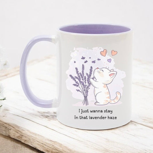 Lavender haze cat mug with lilac handle