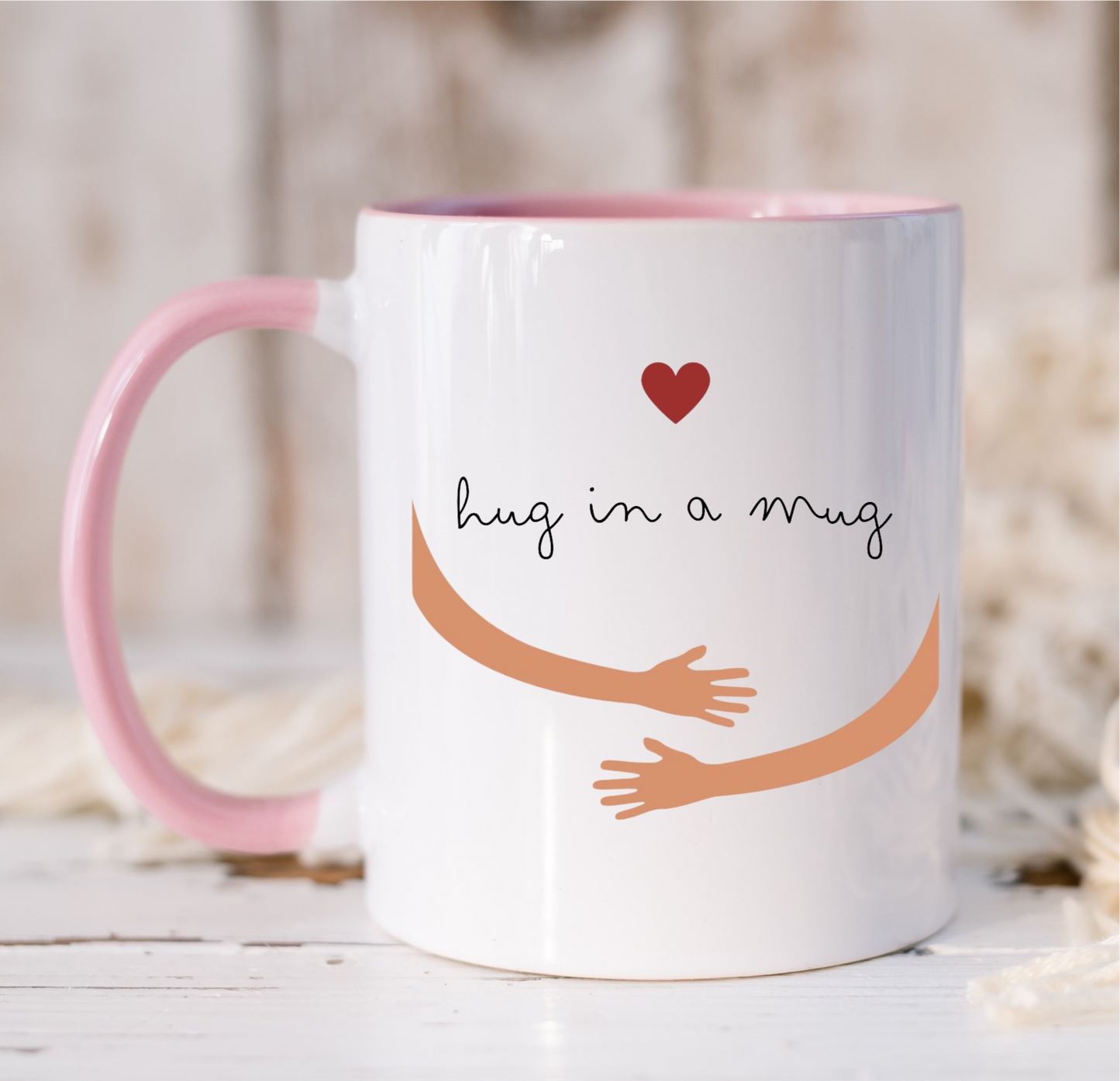 Hug in a Mug pink handle mug