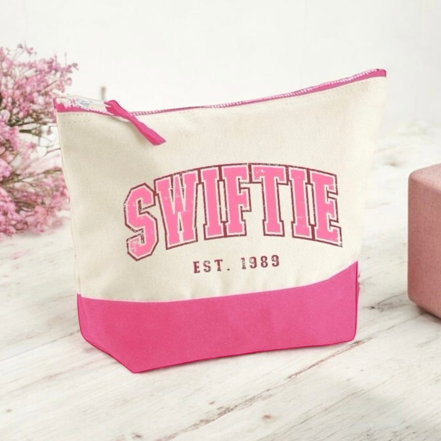 Pink canvas Swiftie cosmetic bag