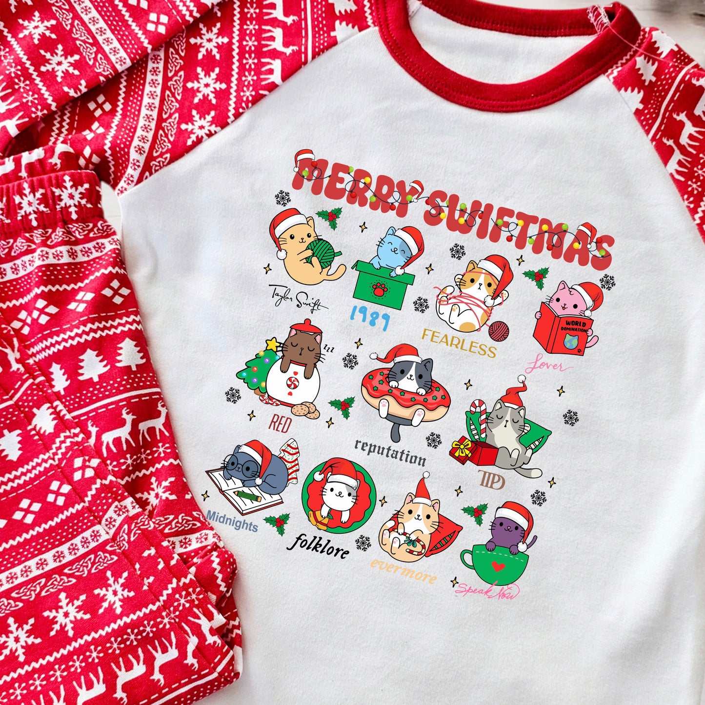 Merry Swiftmas cat albums Christmas pyjama set