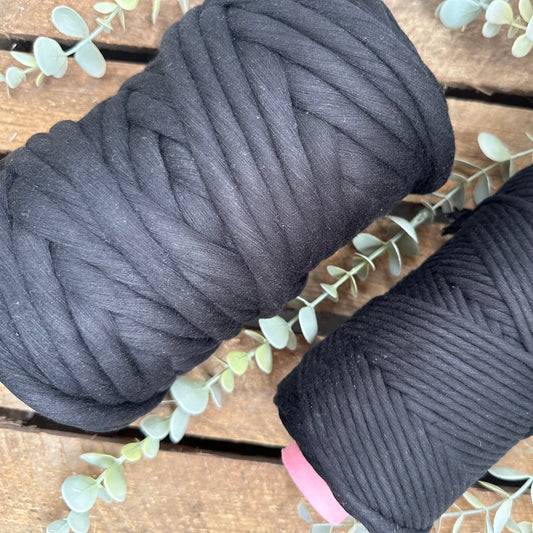 12mm black luxe Egyptian cotton single twist weaving / macrame string