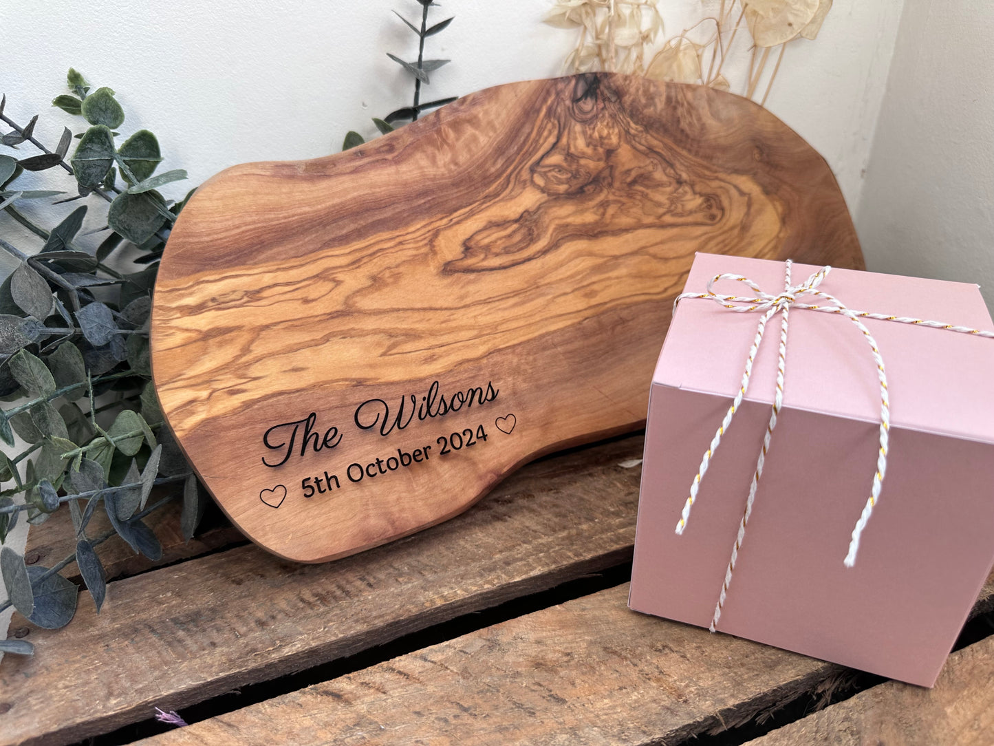 Personalised Rustic olive wood cutting board 35-39cm