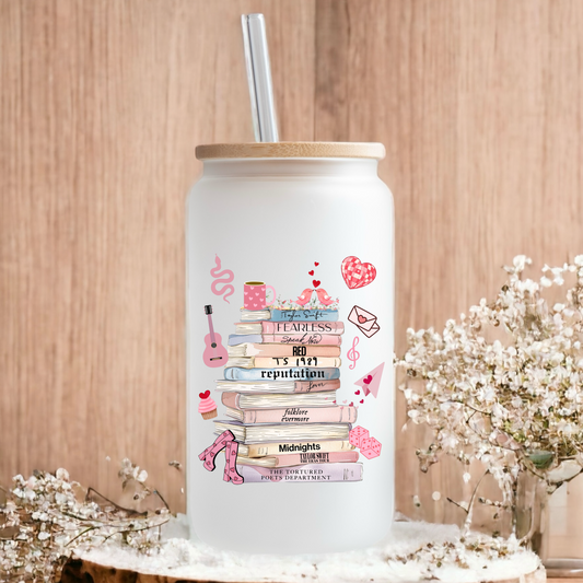 Valentines Album books frosted glass tumbler 550ml