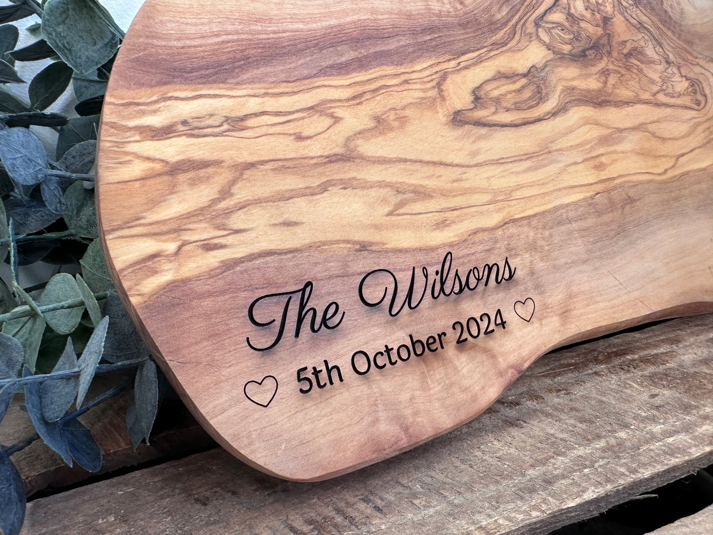 Personalised Rustic olive wood cutting board 35-39cm