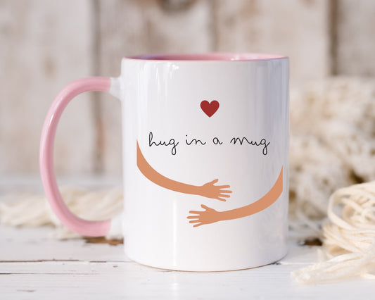 Hug in a Mug pink handle mug