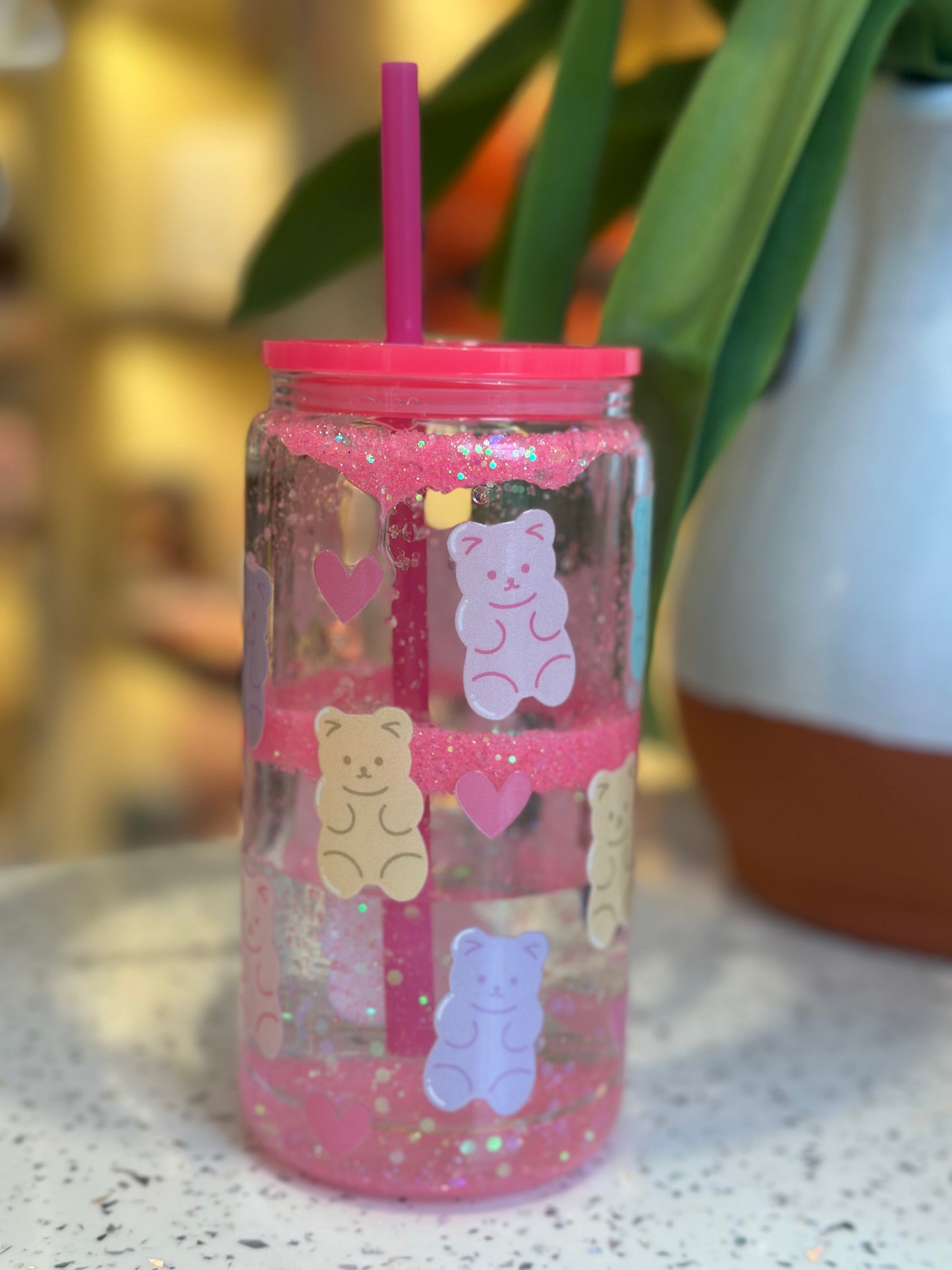 Cute gummy bear snowglobe tumbler