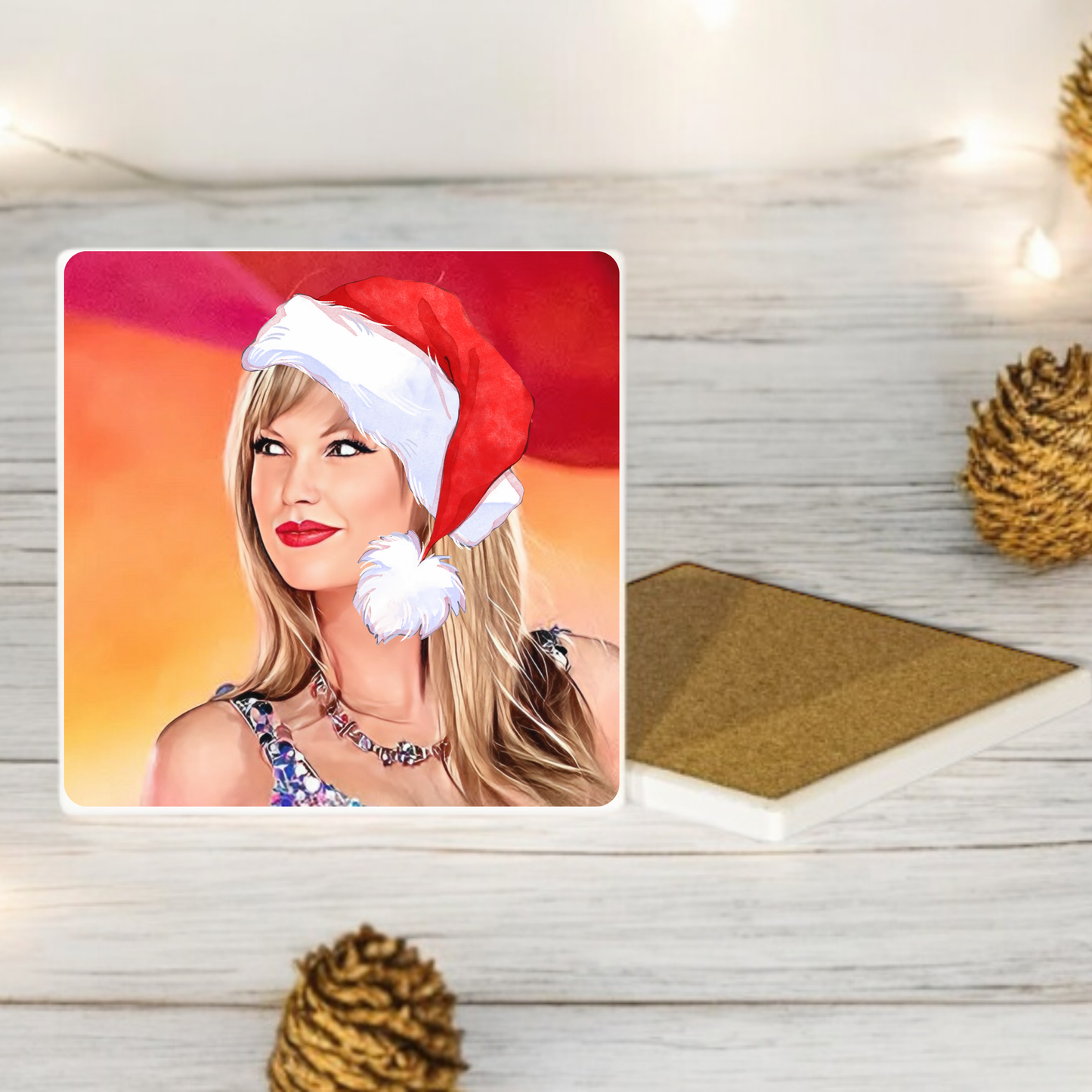 Festive Taylor square cork coaster