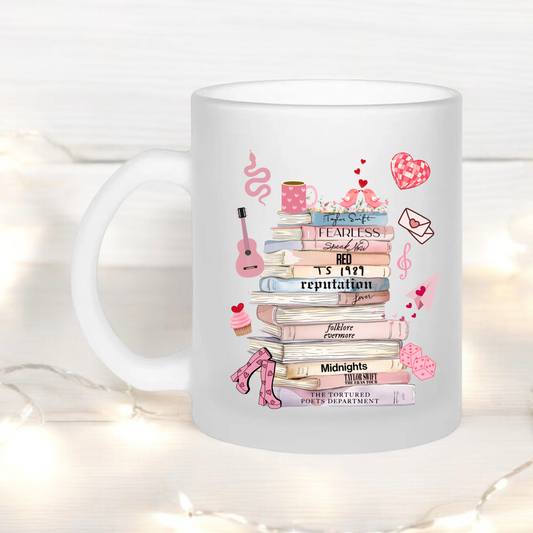 Frosted glass Swiftea valentines album books 11oz glass mug