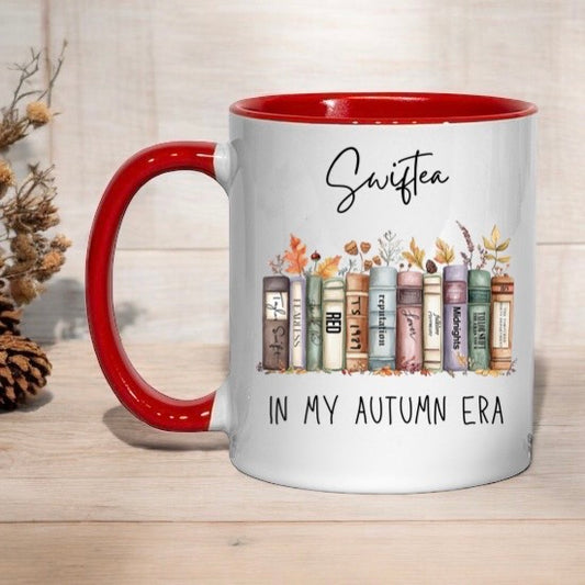 Swiftea albums Autumn Era as books mug with red handle